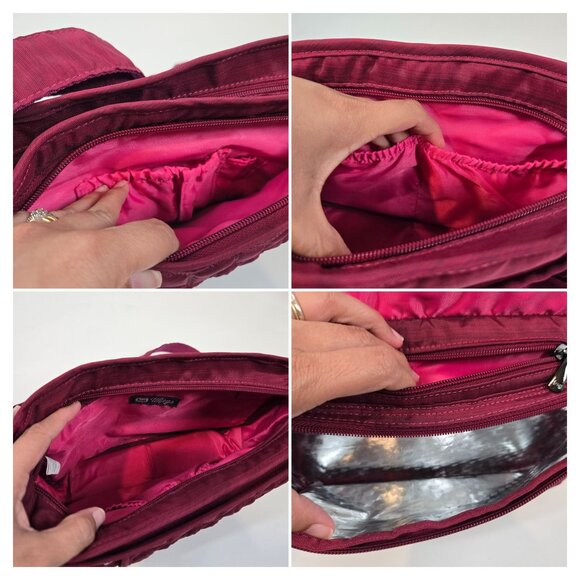 Lug Wings Red Quilted Crossbody Travel Bag in Cranberry RFID Insulated Pocket - Picture 7 of 12